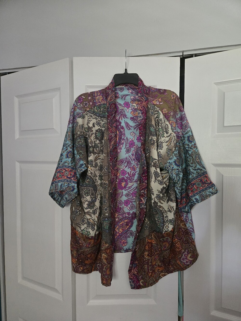 Boho Paisley Kimono Cardigan in Teal, Purple & Brown